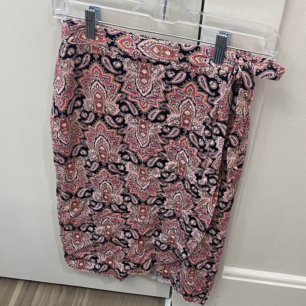 Maurices Pink Paisley-Print Pencil Skirt with Waist Tie